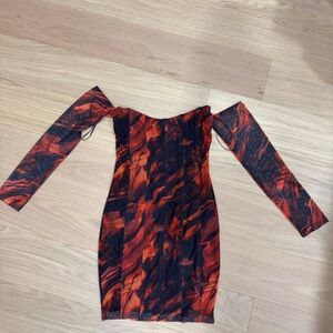 AKIRA Fiery Red and Black Long Sleeve Dress